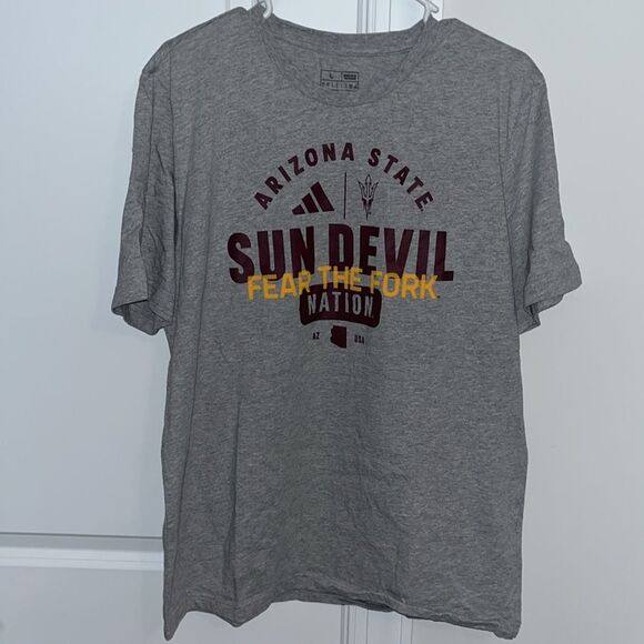 Adidas Gray & Maroon Sparky Pitchfork Arizona State ASU Sun Devils T Shirt L - Picture 1 of 3